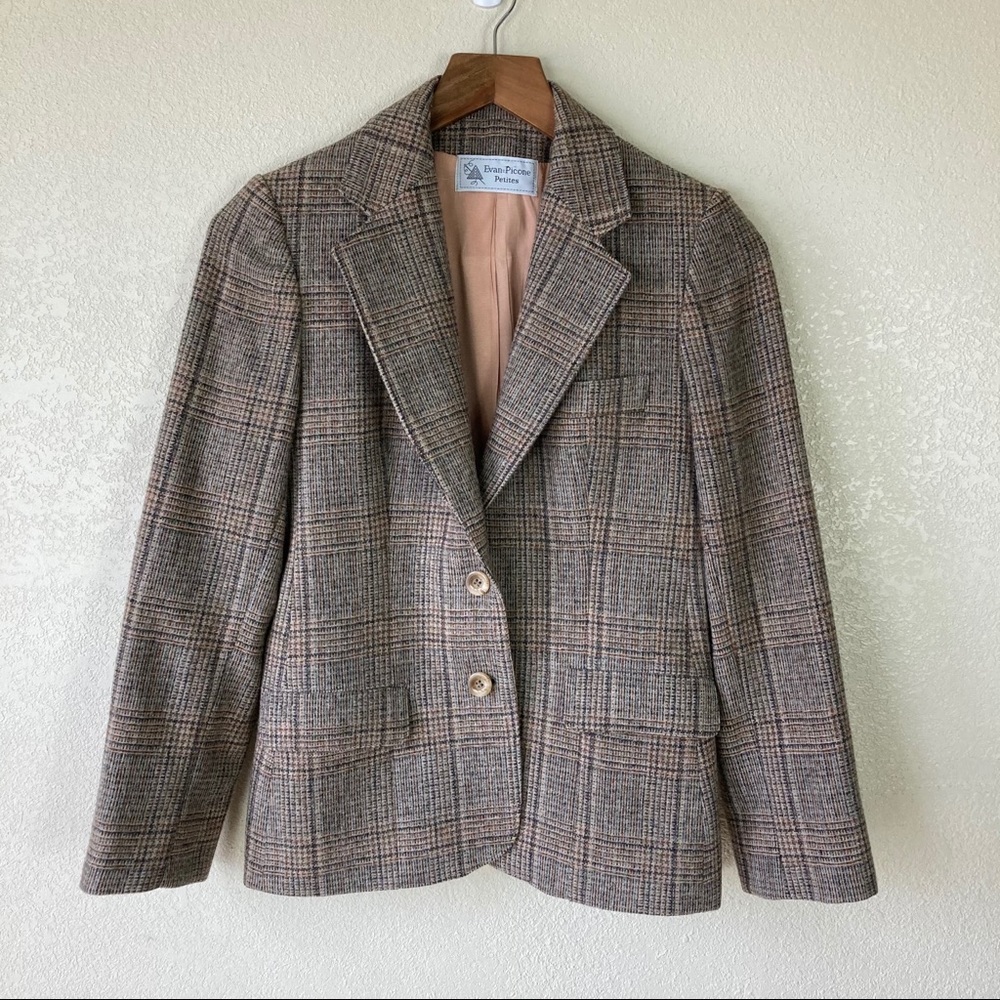 Vintage 80's Evan Picone Plaid Pure Wool Blazer - Picture 4 of 11